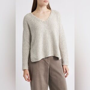Eileen Fisher Open-Knit V-Neck Pullover Sweater in Natural Size Medium